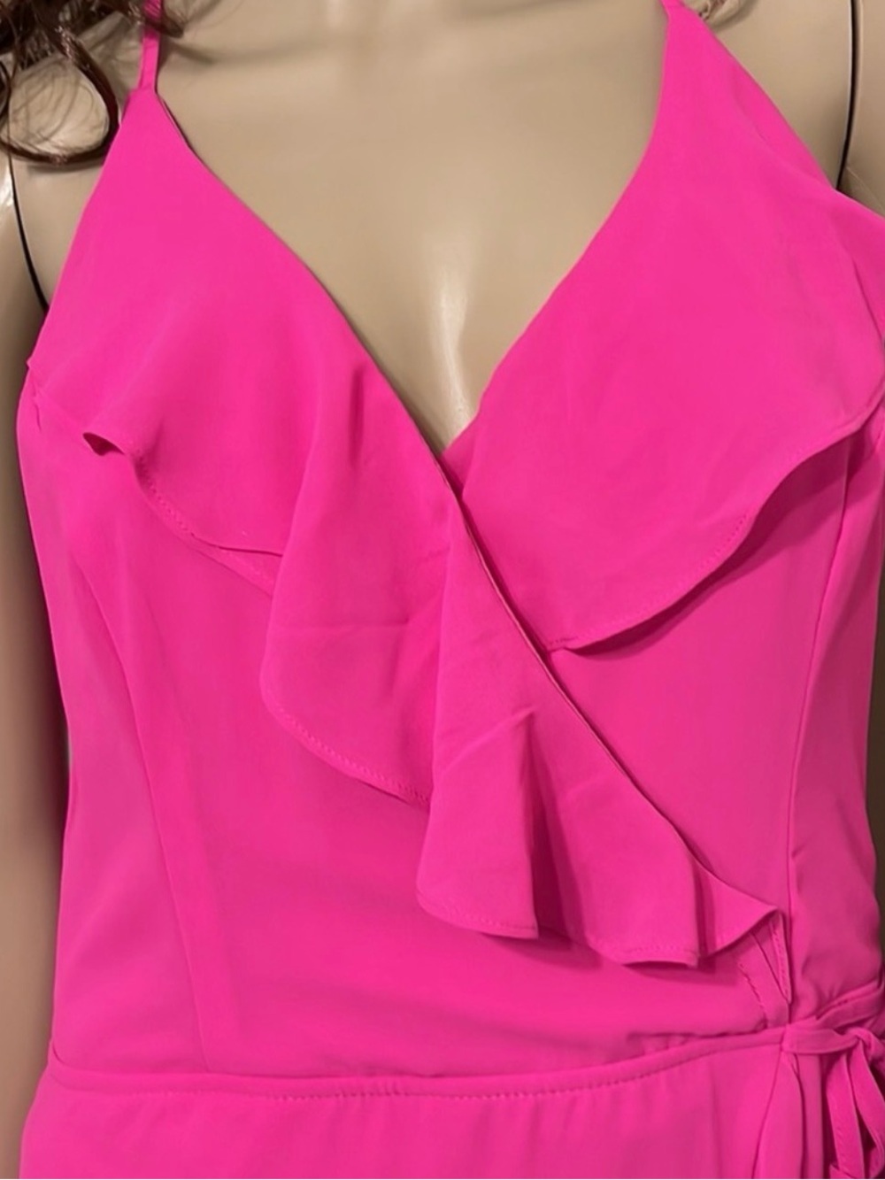 Beautiful Ruffled High/Low Maxi Dress. Bright pink Polyester Chiffon fabric.  XL - Picture 2 of 6